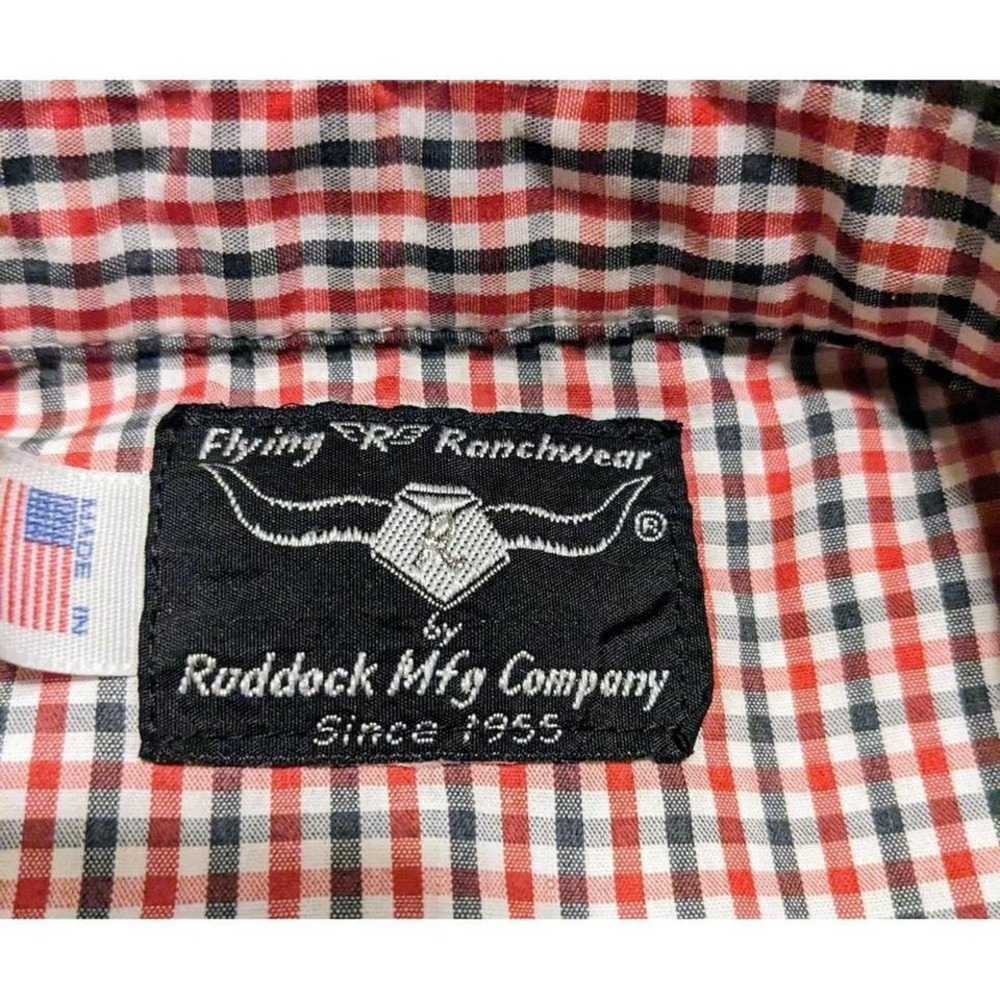 Flying R Ranchwear Red Plaid Western Rodeo Cowboy Short Sleeve Shirt Medium - Picture 5 of 5
